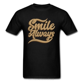 เสื้อยืด ผ้าฝ้าย พิมพ์ลายตัวอักษร Smile Always สีดํา สไตล์วินเทจ แฟชั่นฤดูร้อน สําหรับผู้ชายS-5XL