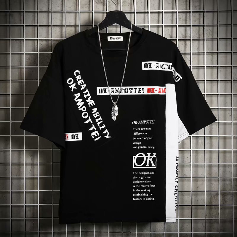 เสื้อยืดแขนสั้นทรงหลวมสไตล์ฮิปฮอปแฟชั่นฤดูร้อนสําหรับผู้ชาย