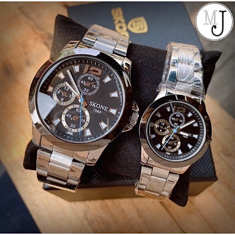 ชุดนาฬิกาคู่รัก นาฬิกา casio SKONE ( ได้2 เรือน ตามรูป ) ของแท้ 100% นาฬิกาคู่  Sale !!! (Silver Black Color)