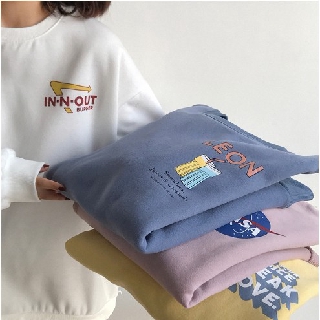 Women Korean Fashion Cartoon Print Long Sleeve sweater Loose Round Neck Sweater เสอื้ ไหมพรม เสอื้ กนั หนาวมฮี ดู้