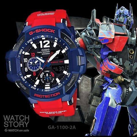 MK Casio G-shock นาฬิกาข้อมือผู้ชาย สีแดง/น้ำเงิน สายเรซิ่น รุ่น GA-1100-2A รับประกัน 1ปี