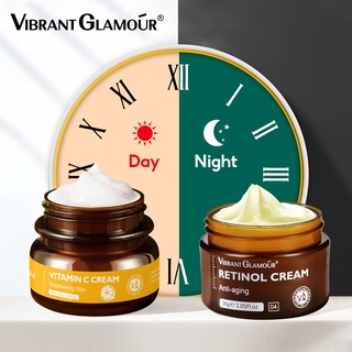 Vibrant GLAMOUR Naturals Retinol ครีม + วิตามินซี ครีมบํารุงผิวหน้า ชุดไวท์เทนนิ่ง ต่อต้านริ้วรอย ให้ความชุ่มชื้นบนใบหน้า 2 ชิ้น