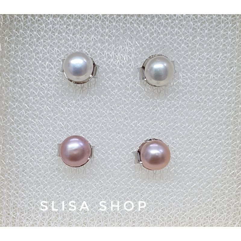 ต่างหูไข่มุกเเท้(น้ำจืด)ขนาด4mm.ก้านS925 มีใบรับประกันมุกเเท้