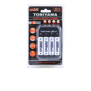 โปรโมชั่น : ชุดแท่นชาร์จ TORIYAMA X4 USB  ถ่านชาร์จ AA 2600mAh P4