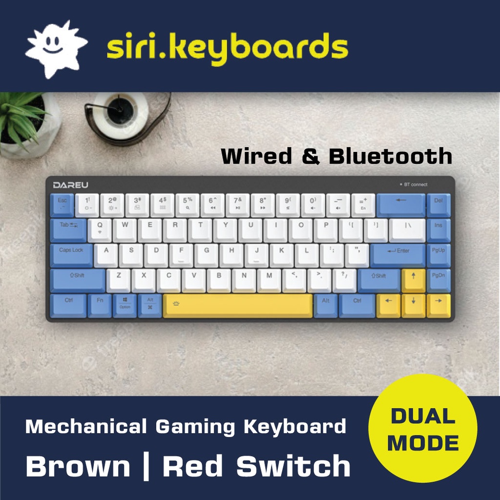 [พร้อมส่ง] DAREU EK868 Low Profile Mechanical Gaming Keyboard Ice-Blue Backlight 68 ปุ่ม Brown/Red S