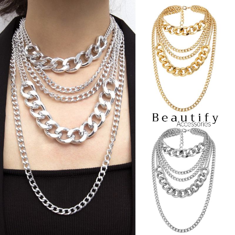 พร้อมส่ง!! สร้อยคอโซ่สไตล์พังก์ร็อค ฮิปฮอปเก๋ๆแนวๆแมทได้ตามใจ