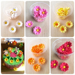 ดอกเดซี่ งานฝีมือละเอียด กลีบสวย ทำจากน้ำตาล ตกแต่งอาหาร กินได้ 12ดอก 3x3cm.