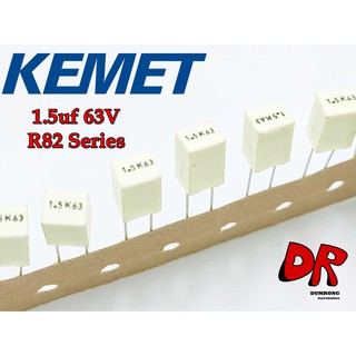 (5 ชิ้น) 1.5uF 63V MKT R82 ยี่ห้อ AV KEMET ตัวเก็บประจุฟิล์ม โพลีเอสเตอร์ (Polyester) อิตาลี 155 เกรด Automotive