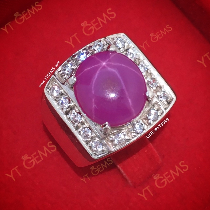 💖 แหวนทับทิม ล้อมเพชร แหวนเงินแท้ พลอยทับทิมสตาร์ (CZ) YTG-4600