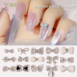 TOBIE 5Pcs Bow Nail Rhinestones Shiny Crystal Nail Jewelry Pearl 3D Manicure Super Flash Bowknots Diamond DIY Nail Art Decorations