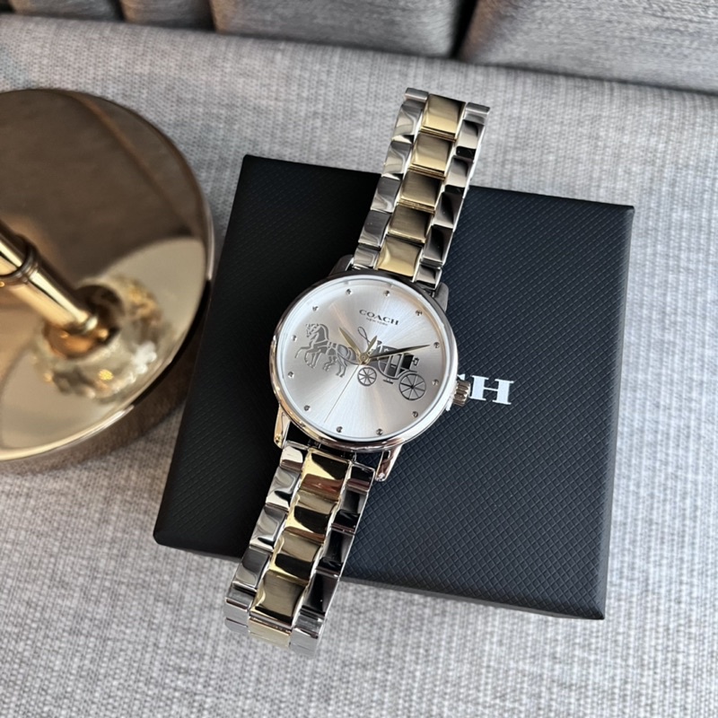 ✨ผ่อน0%แท้100%✨ นาฬิกาข้อมือ  สายทูโทน(ทอง) หน้าปัดรถม้า Coach Ladies Grand Carriage Two-Tone Watch 14503738