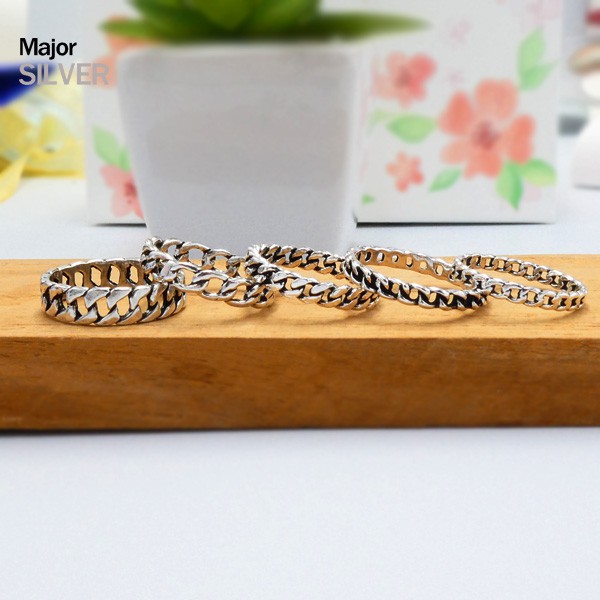 แหวนลายโซ่รมดำ / เงินแท้ 92.5% แฟชั่น เท่ๆ เก๋ๆ สไตล์โมเดิร์น Major silver