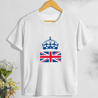 KQ0 Men Women British Flag Crown Short Sleeve Crew Neck Union Jack T-Shirt Queen Elizabeth II Queen