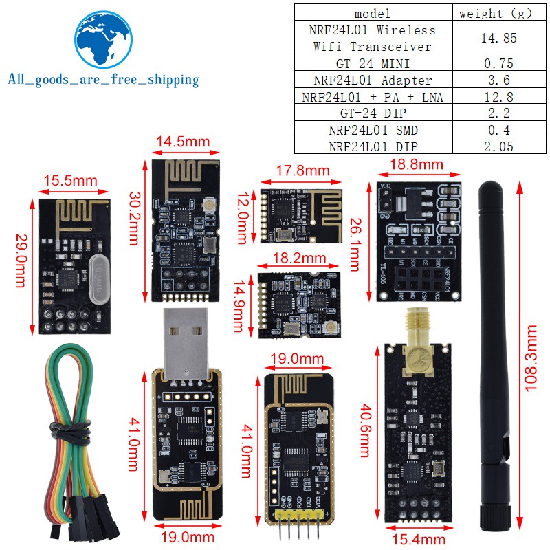 โมดูลส่งสัญญาณข้อมูลไร้สาย NRF24L01+ 2.4G 2.4GHz NRF24L01 NRF24L01+PA+LNA 1000 เมตร สําหรับ Arduino