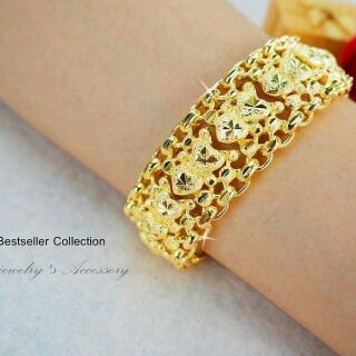 สร้อยข้อมือลายหัวใจ แกะลายจากทองรูปพรรณ งานหุ้มทอง5 ไมครอน สีเป๊ะ ไม่โป๊ะ