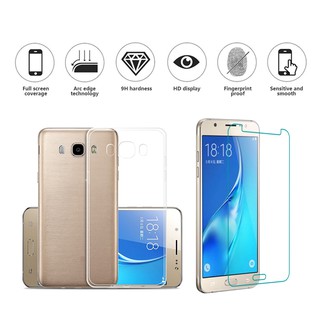 Samsung Galaxy J7 2016 ฟิล์มกระจกกันรอย Film &amp; Ultra Thin Transparent TPU Case