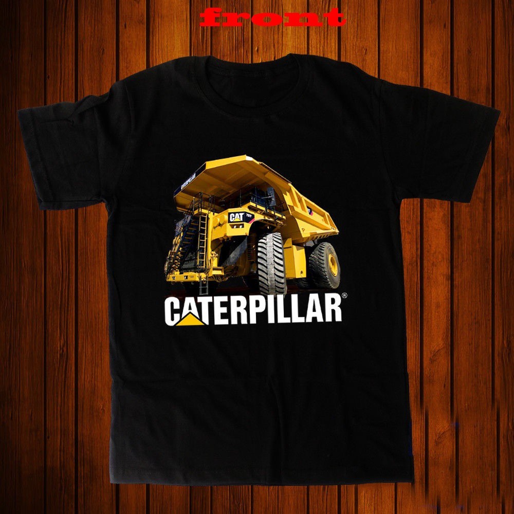 เสื้อยืด พิมพ์ลาย Caterpillar ทรงสลิม สีดํา แฟชั่นสําหรับผู้ชาย
