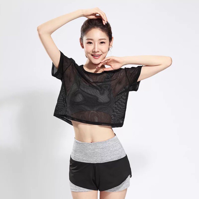 เสื้อยืดสตรี แขนสั้น ตาข่ายมีช่องระบายอากาศ แห้งไว สำหรับออกกำลังกาย