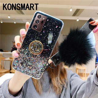 เคสโทรศัพท์ Samsung Galaxy Note 20 Ultra 5G / Note 20 5G Bling Glitter Luxury Rhinestone Ring Holder Hariball With Hand Strap Transparent Star Space Phone Case