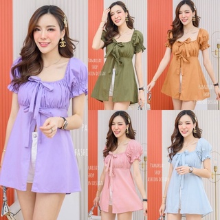 💜mayylody💚 Mini dress มินิเดรส ผ่าหน้าแต่งแขนจั้มตุ๊กตา น่ารักที่ซู๊ดดด💚💙💛❤️ เดรส เดรสสั้น ชุดไปทะเล ชุดไปคาเฟ่ ชุดเดรส