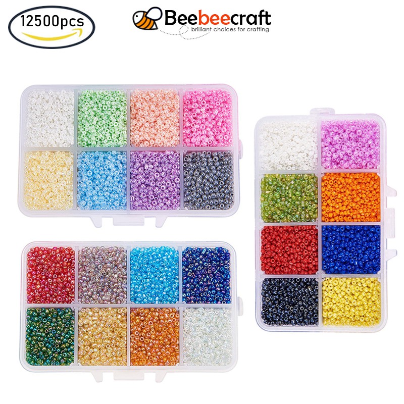 Ready Stock 12500Pcs Glass Seed Beads Mixed Color Bead 2mm Beads for Jewelry Making