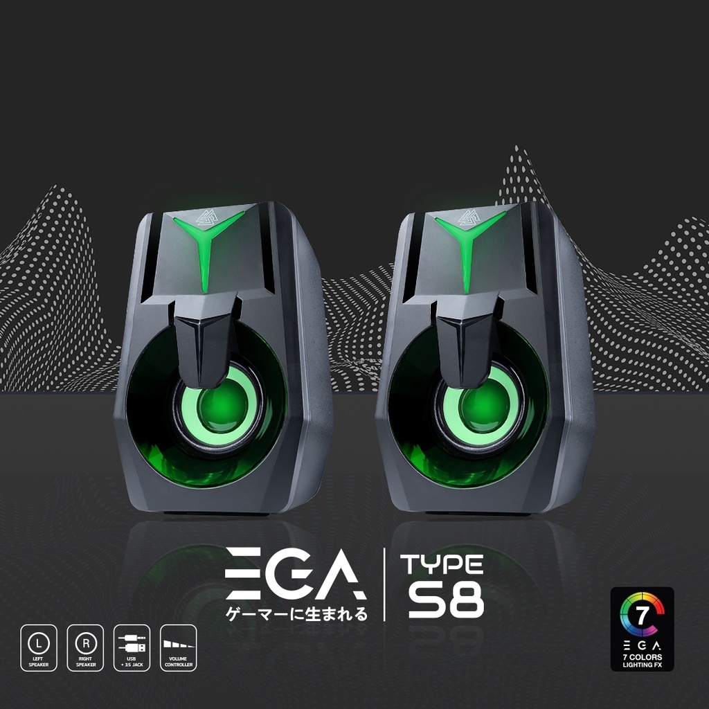 [สินค้ารับประกัน 1 ปี] EGA ลำโพงเกมมิ่ง TYPE S8 Speaker 7 LED Colors Lighting USB + Jack 3.5