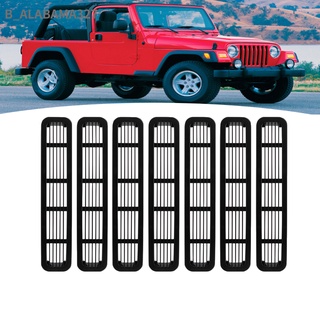 Alabama327 กระจังหน้าตาข่าย สีดํา สําหรับ Jeep Wrangler Tj 1997-2006 7 ชิ้น