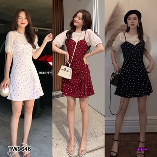 SS9646 Dress Set เสื้อครอป แขนตุ๊กตา + เอี๊ยมเดรสสายเดี่ยว