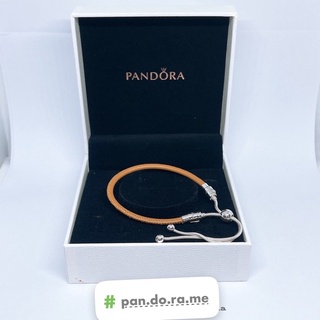 [พร้อมส่ง สินค้าแท้ 💯 ] Pandora สายหนัง Free size [Pandora Moments Golden Tan Leather Slider Bracelet]