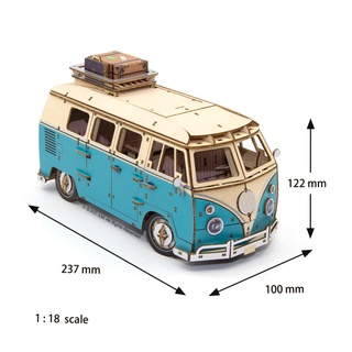 Vintage Volkswagen T1 Camper Van Wooden 3D Puzzle 1:18 263pcs W237×H122×D100mm