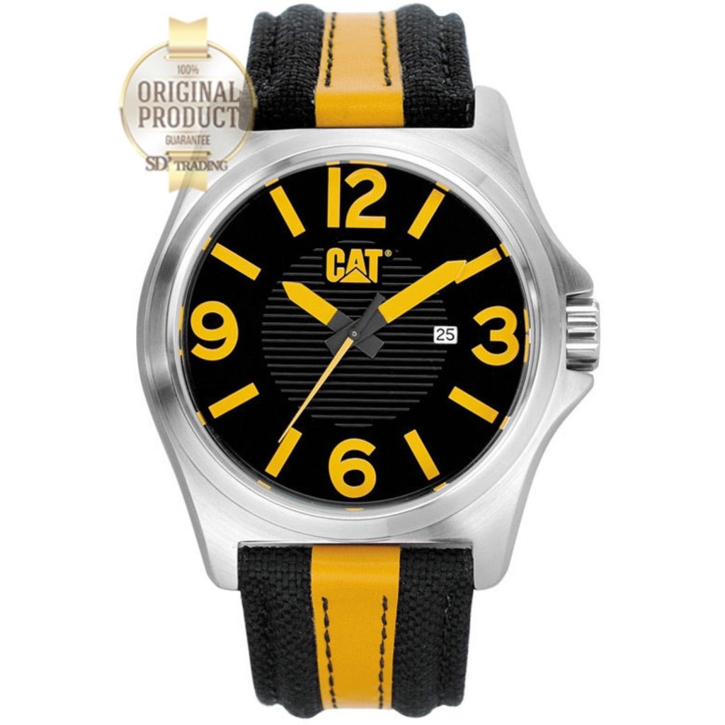 CATERPILLAR WATCHES "CAT DP XL" นาฬิกาข้อมือชาย สายผ้าดำคาดเหลือง รุ่น PK.141.63.137