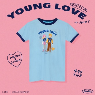 DADDY | Young Love T-Shirt เสื้อยืด สกรีนลาย YOUNG LOVE และ WENDY SIMON สีฟ้า