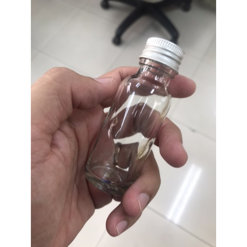 (แพ็ค 24 ใบ) ขวดแก้วสีชา/ใส 30 มล พร้อมฝาและจุกใน