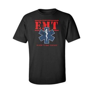 เสื้อยืดลำลองเสื้อยืดผ้าฝ้าย พิมพ์ลาย Emt Paramedic Emergency Technician Ambulance สีดํา สําหรับผู้ชาย UI321T7505S to4XL