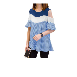 ZANZEA Women Daily Street Grid Check Casual Baggy Off Shoulder Crew Neck Blouse