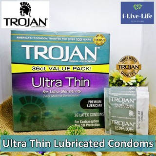 โทรจัน ถุงยางอนามัย รุ่นบางพิเศษ TROJAN® Ultra Thin Lubricated Condoms 5, 10 , 24 or 36 pieces