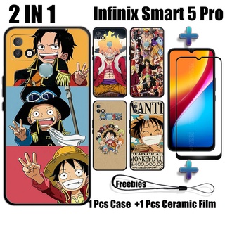 2 IN 1 เคส One Piece พร้อมกระจกนิรภัย สําหรับ Infinix Smart 5 Pro เคสโทรศัพท์ และตัวป้องกันหน้าจอเซรามิค โค้ง