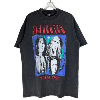 เสื้อยืดลําลอง ผ้าฝ้าย แขนสั้น คอกลม พิมพ์ลายตัวอักษร Slaughter สไตล์สตรีท แฟชั่นวินเทจ สําหรับผู้ชาย และผู้หญิง