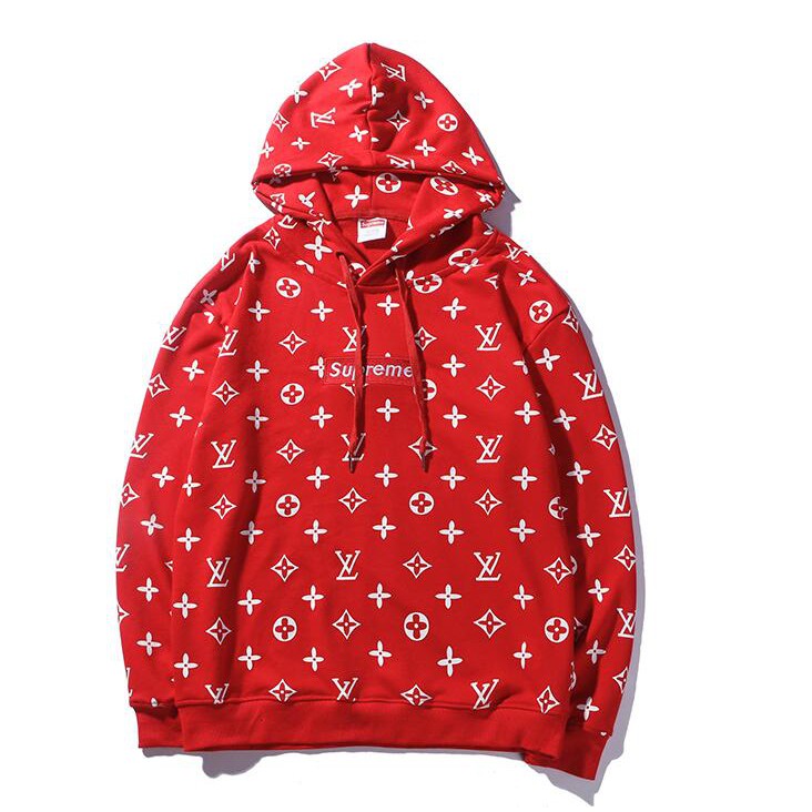 Lv X Supreme เสื้อกันหนาวมีฮู้ดแขนยาวสําหรับผู้ชายและผู้หญิง