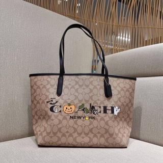 COACH 5714 CITY TOTE IN SIGNATURE CANVAS WITH HALLOWEEN