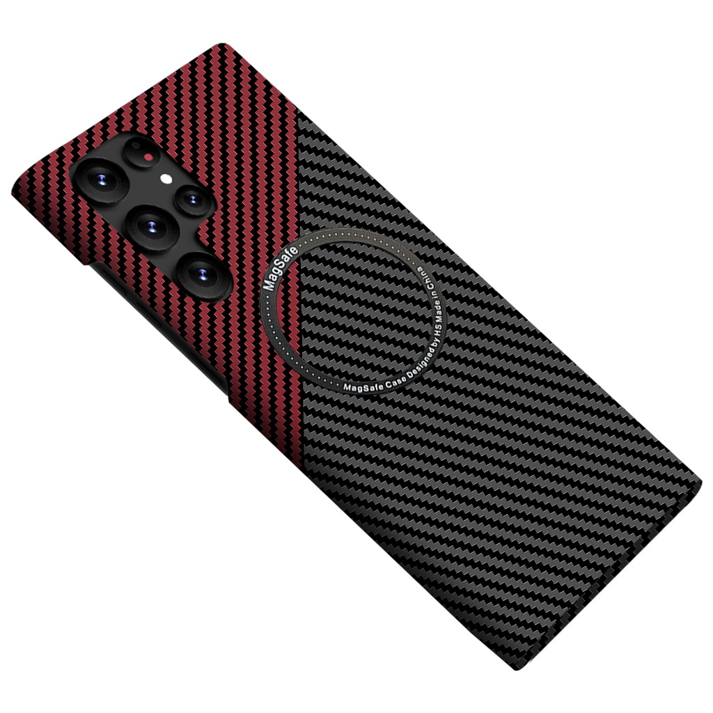 รูปแบบคาร์บอนไฟเบอร์ฝาครอบพลาสติกแข็งสําหรับ Samsung Galaxy S21 S22 S23 S24 S25 S26 Plus Ultra Case Hard PC Cover (รองรับชาร์จไร้สาย)