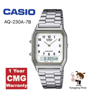 Casio Standard รุ่น AQ-230A-7B สายสแตนเลสสีเงิน ของแท้ 💯% ประกันศูนย์ CMG