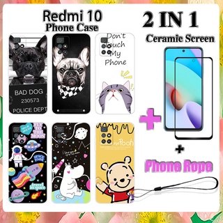 2 IN 1 Redmi 10 เคสโทรศัพท์ พร้อมกระจกนิรภัย เซรามิค ป้องกันหน้าจอ โค้ง ฟิล์มนิรภัย การ์ตูน