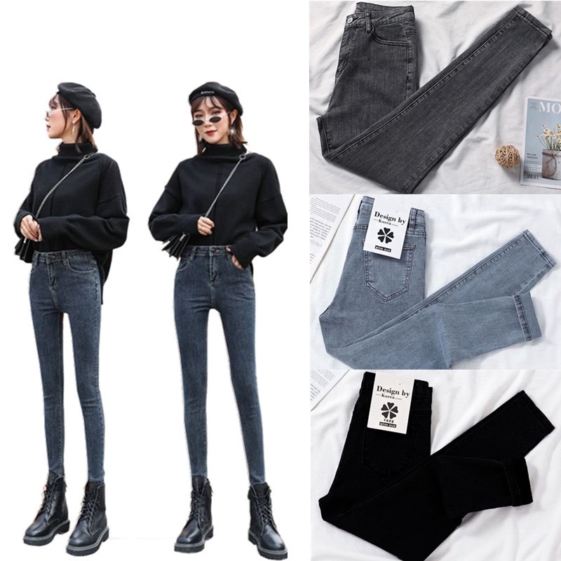 JEANS กางเกงยีนขายาว ผ้าฝ้าย เดนิม ทรงสกินนี่ เข้ารูป ใส่สบาย สำหรับผู้หญิง