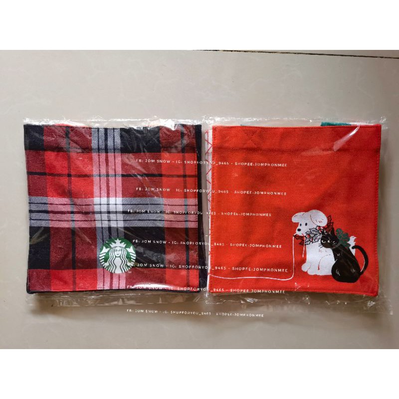 กระเป๋าผ้า Tote สีแดง 2021 Starbucks Thailand Christmas Holiday Dog Cat &​ Scott Bag