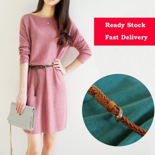 พร้อมส่ง ชุดเดรสสั้น เดรสแขนยาว เนื้อผ้าใส่สบาย แถมเข็มขัด Classic Korean Dress With Belt Casual Dress Midi Dress