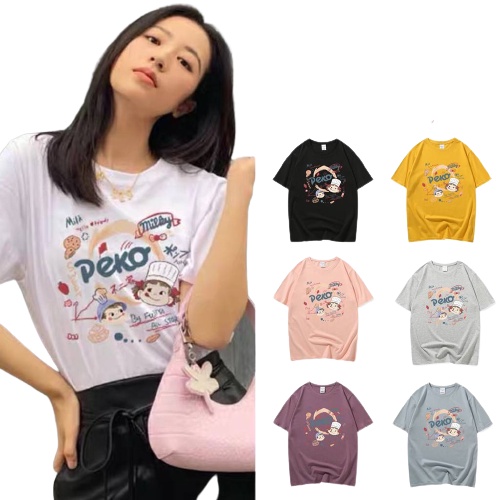 เสื้อยืนคอกลม แขนสั้นพิมพ์ลายPEKO สไตล์เกาหลี ผ้านิ่ม สีสวย #9609