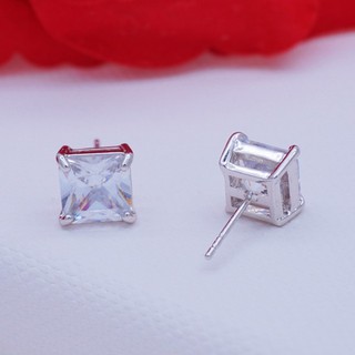 Miss Earring ต่างหูเพชรสี่เหลี่ยมเพชรเม็ดเดี่ยว Princess Cut 8 mm