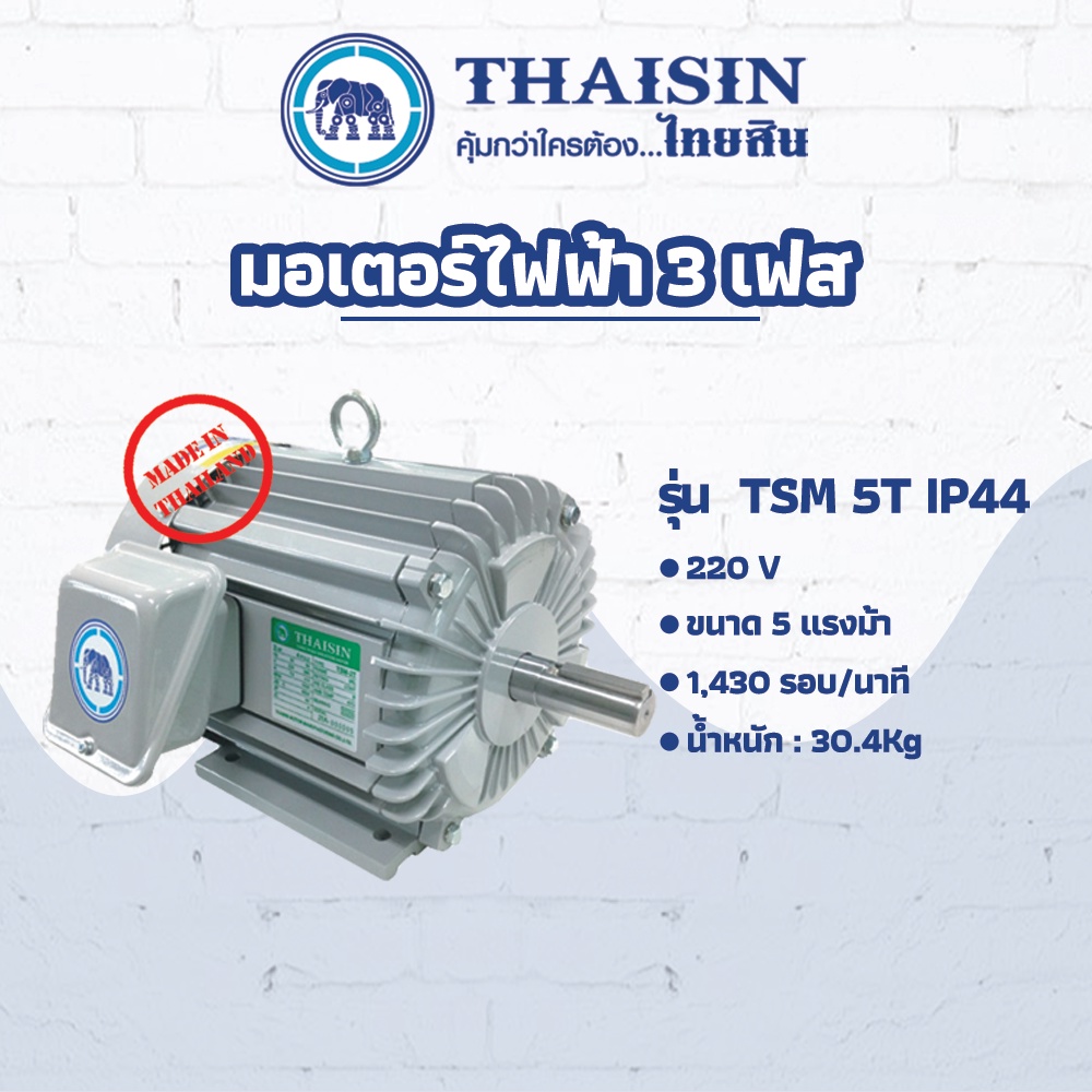 มอเตอร์ไฟฟ้า THAISIN ขนาด 5 HP รุ่น TSM-5T (IP44) กระแสสลับ 3 เฟส