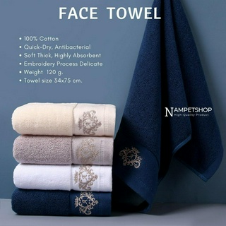 ผ้าขนหนูผ้าฝ้ายแท้ 100% สำหรับเช็ดผม-เช็ดหน้า Pure Cotton Luxury Terry Face Towels 120 grams. (Size : 34 x 74 cm.)